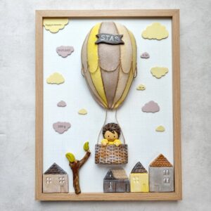 pamiątka chrztu dla chłopca, obrazek 3d z balonem i chłopcem, dekoracja pokoju dziecięcego