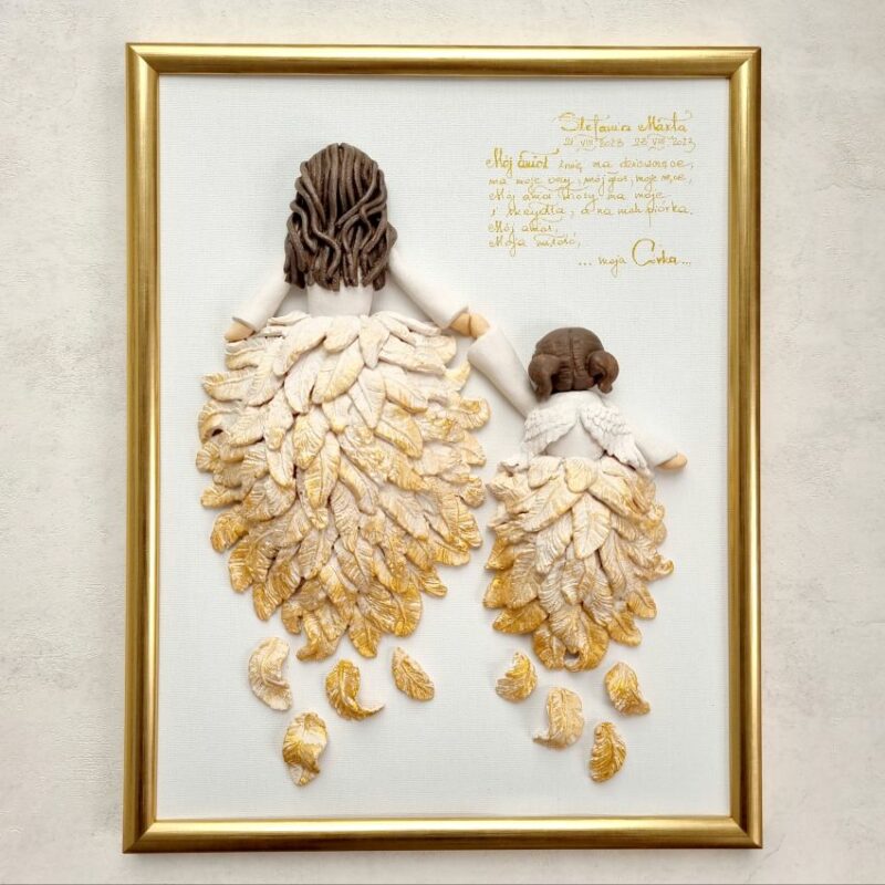 pamiątka chrztu dla dziewczynki. Obraz z aniołem i dzieckiem.